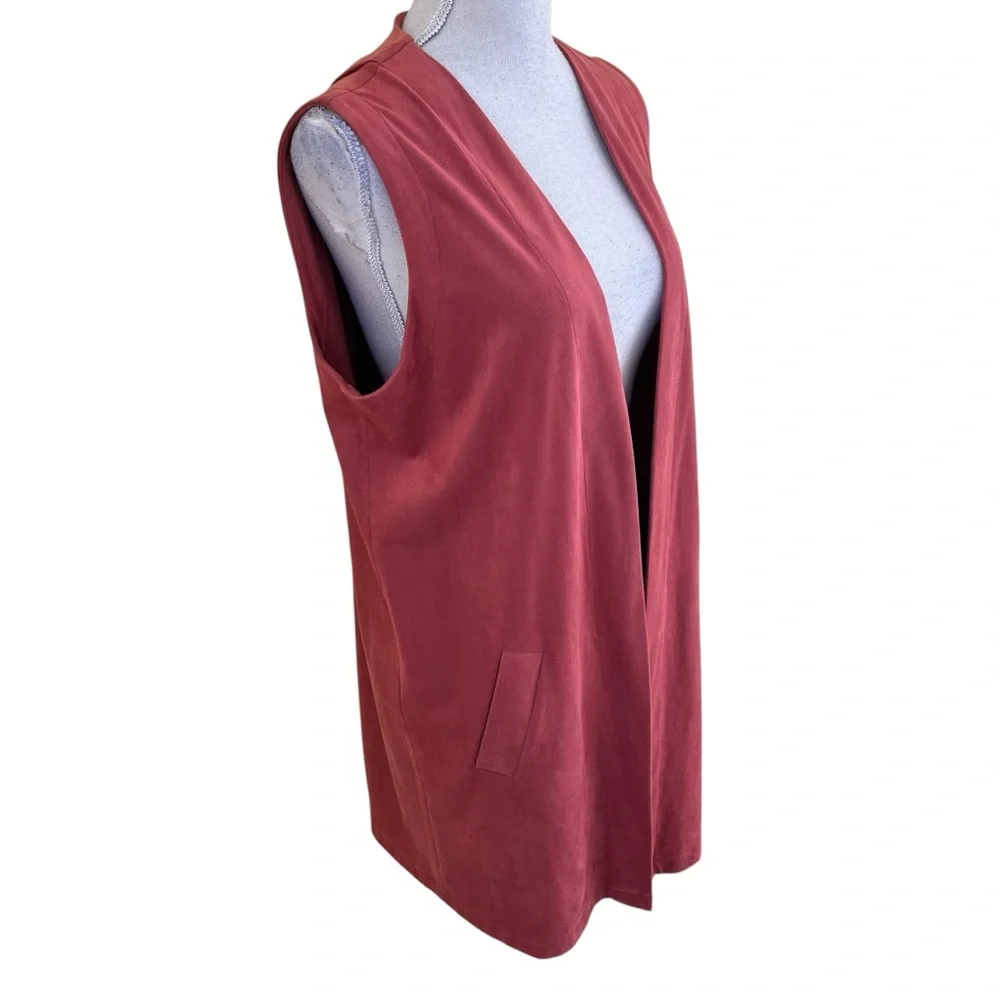 Soft Surroundings Terra Cotta Orange Faux Suede Like Long Vest M